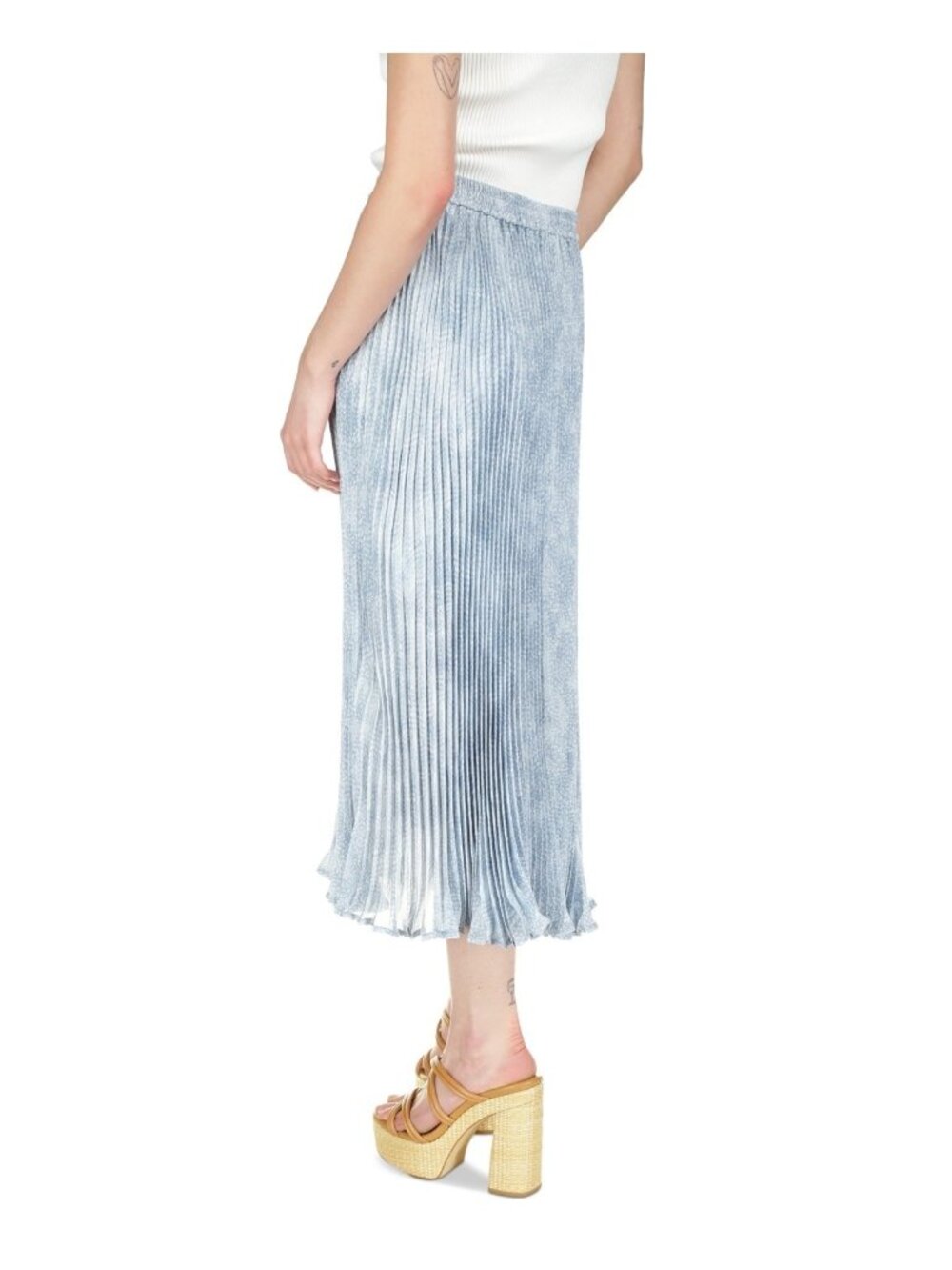 Michael Kors Women elegant Tonal-Print Pleated Midi Skirt Blue Size L MSRP $175 - Picture 4 of 5